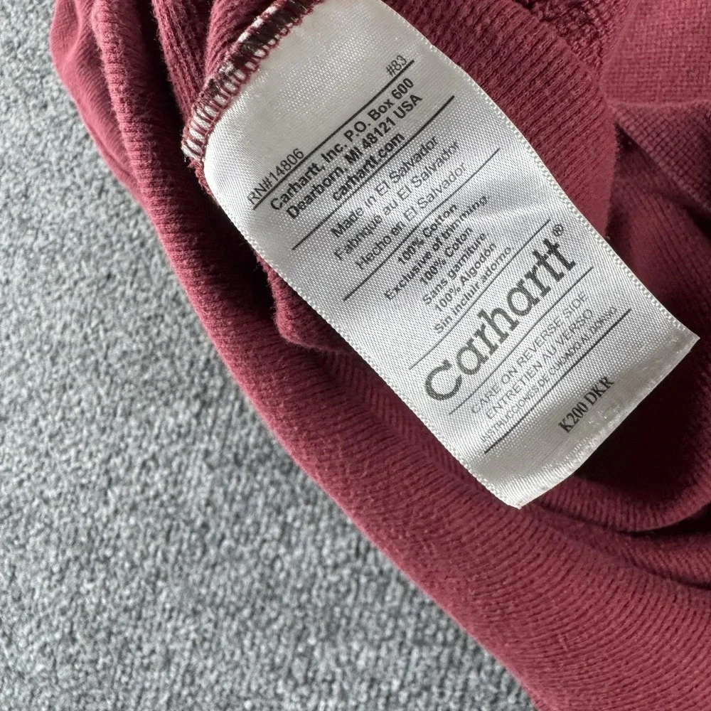 Carhartt Shirt Mens XL Red Long Sleeve Thermal Lined Henley Workwear Tee Cotton